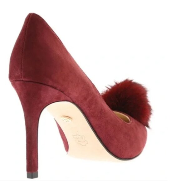 Charles David Suede Duchess Heels w/ Fluffy Pom Accent - Cabernet - $229 NWT! - Picture 4 of 4